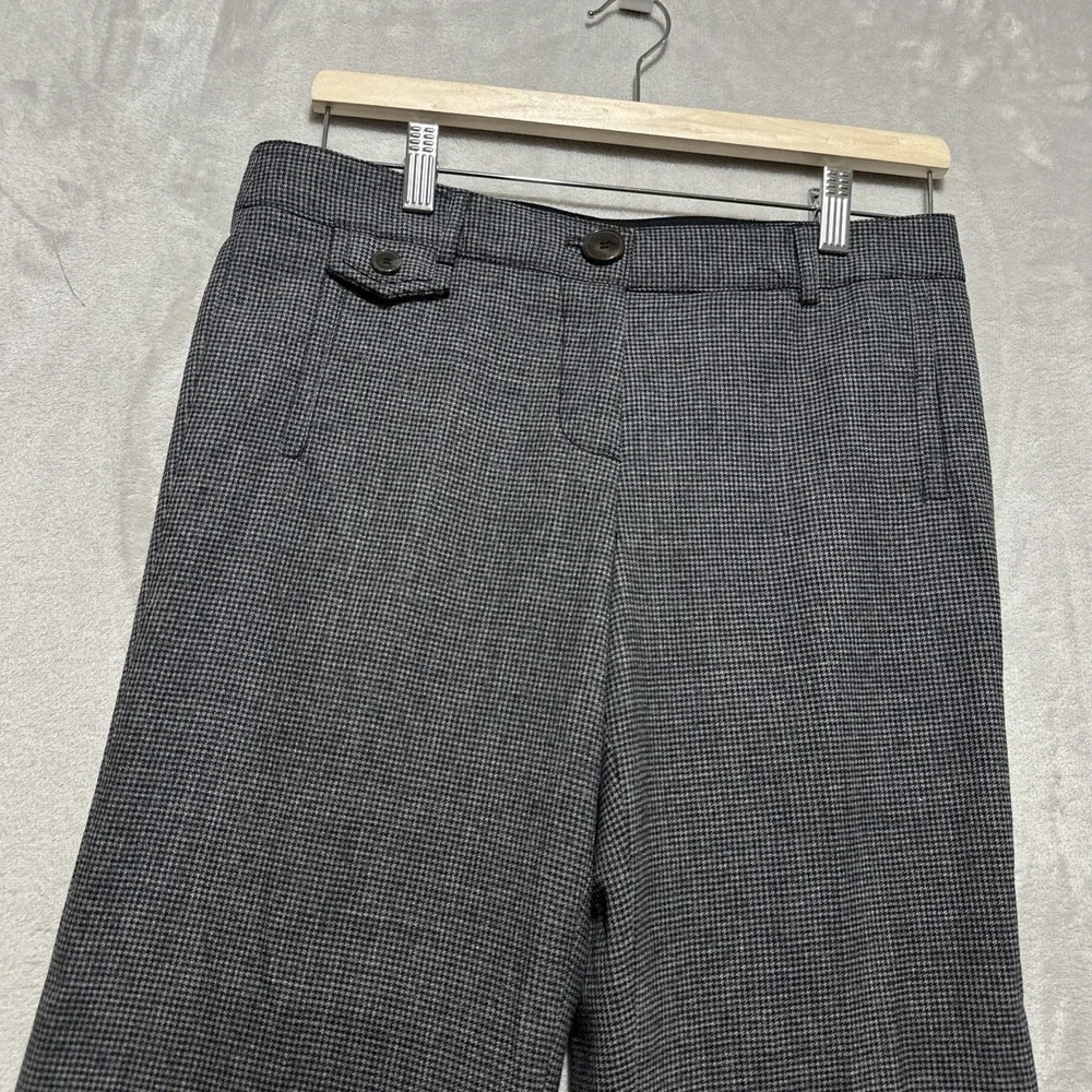 Tory‎ Burch Curtis Pants Size 4 Houndstooth Pattern Gray Flared Cuffed Hems NWT
